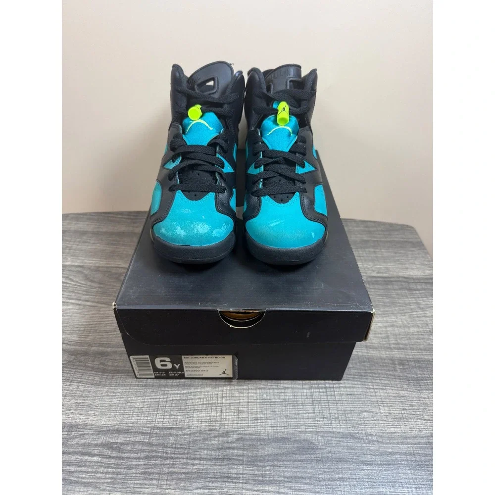 Air Jordan 6 Retro GG Black Volt Ice Turbo Green 543390-043 Kids 6Y Sneaker